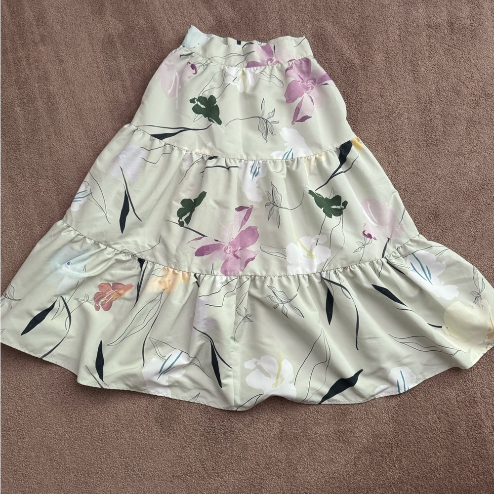 Floral Tiered Skirt - Pistachio Green